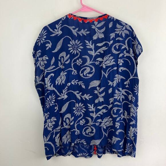 Irving & Fine x Lucky brand 100% Rayon Pull On Top Blue Print womens size XL - Picture 5 of 7